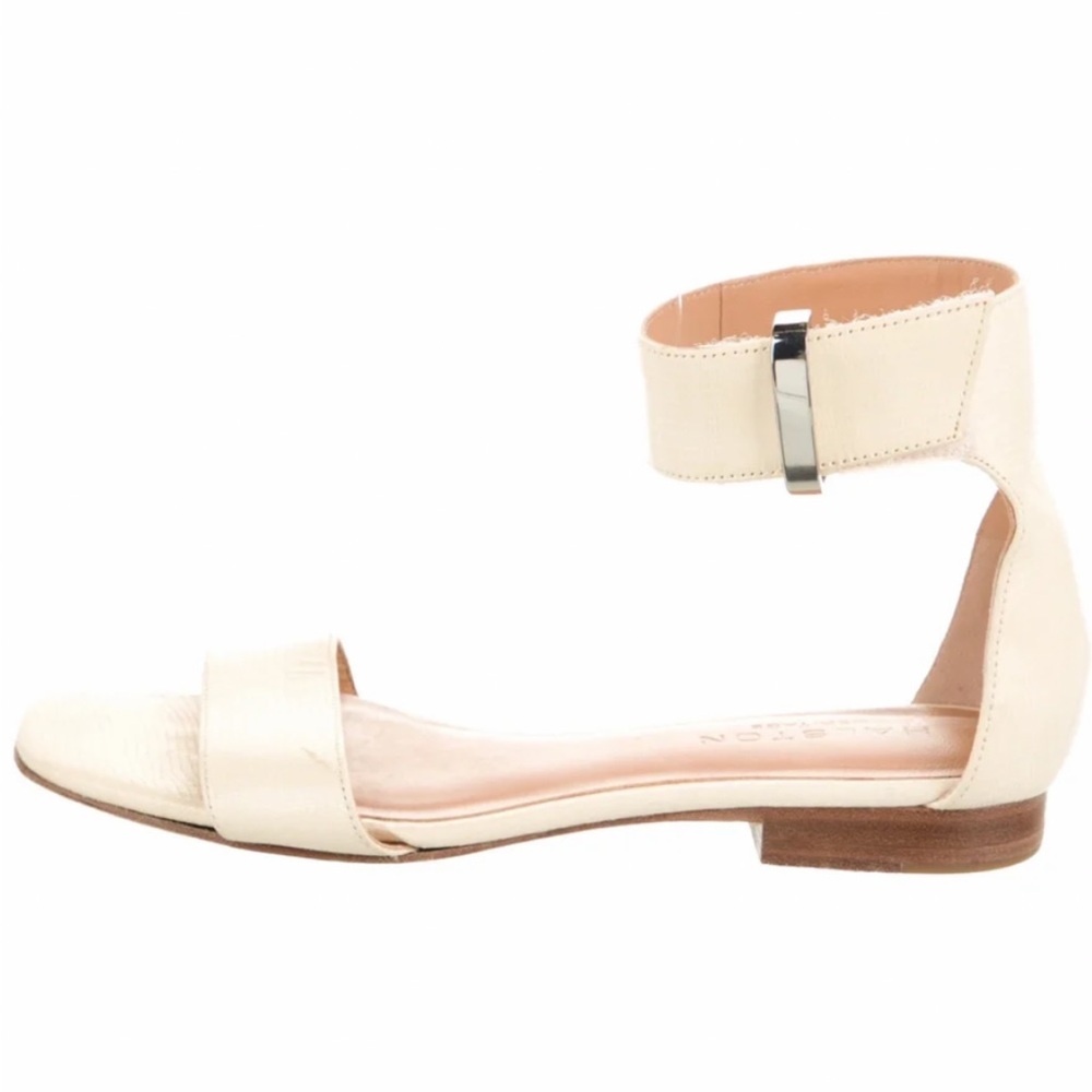 Halston Cream Ankle-Strap Flat Sandals